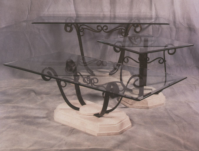 Square Cocktail Table with White Ivory Stone Base & Wrought Iron (No Glass) - SKU #15
