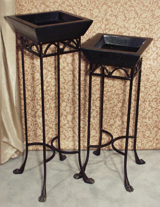 Crown High Planter/Candy Dish on an Iron Stand, 100% NATURAL Inlaid Black Stone