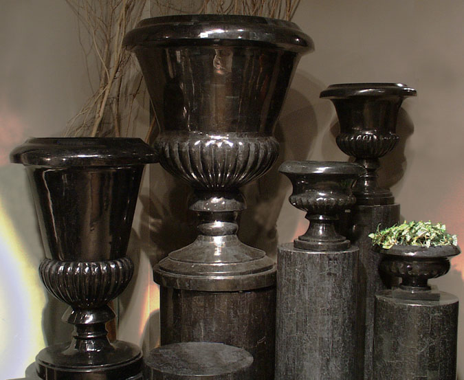Medium Traditional Urn, Hand Carved Black Stone