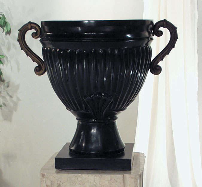 Caesar Planter - Round with Handles, Black Stone