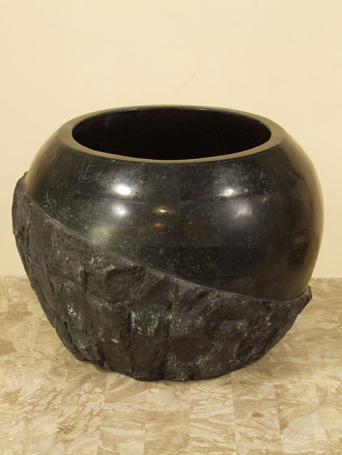 Bombay Rough/Smooth Planter 100% NATURAL Carved Black Stone