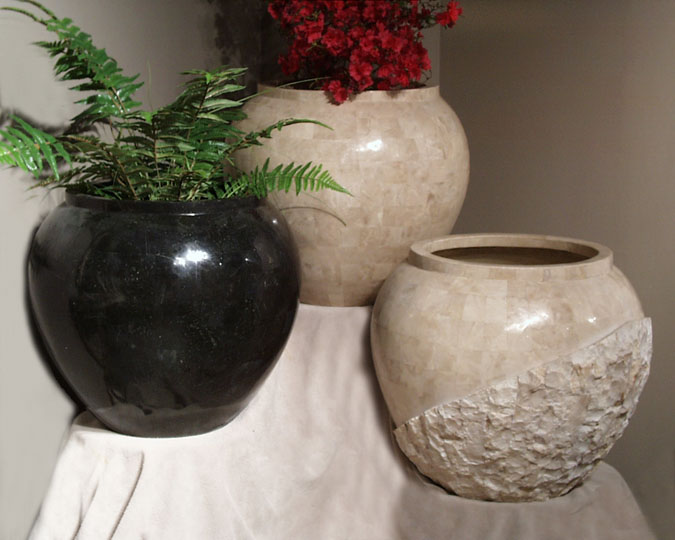 Large Pacific Planter, 100% NATURAL Carved Black Stone, Smooth