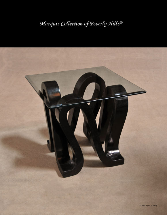 Ribbon Square Side Table, Black Stone with Glass Top (Glass Size: 28x28)
