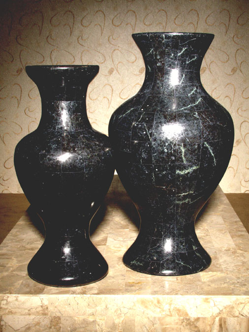 Oriental Vase, Large, Inlaid Black Stone