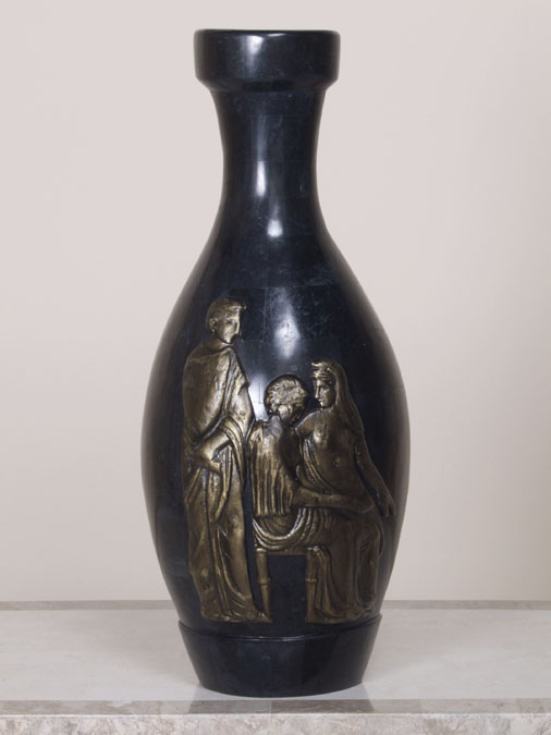 Grecian Water Vase, 100% Natural Inlaid Black Stone
