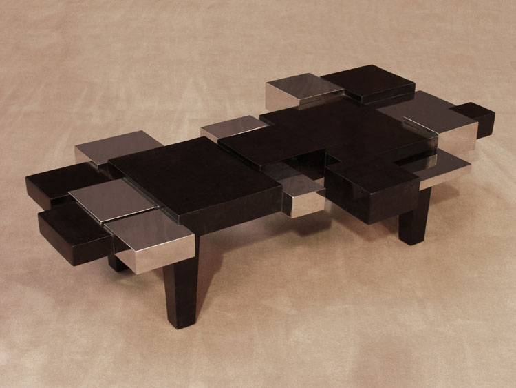 Blocks Cocktail Table, Black Stone with Stainless Finish
