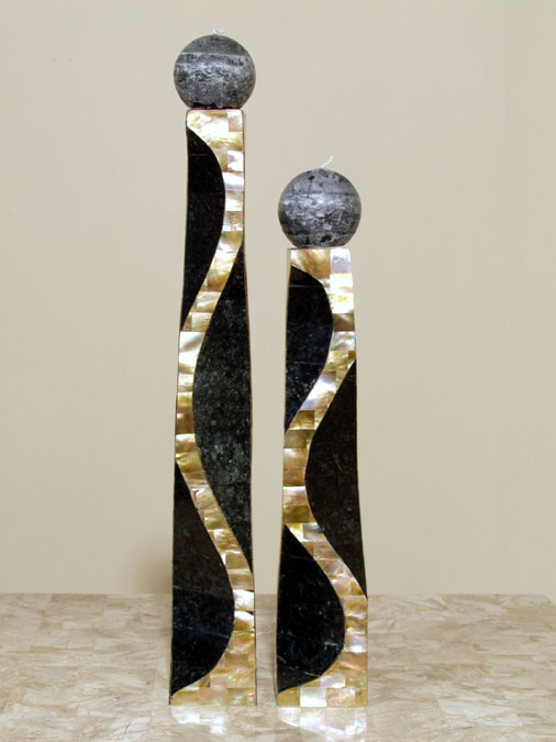 Milan' Candleholder, Tall, Black Stone with Brown Lip Seashell