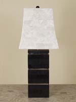 Square Banded Lamp with Shade, Black Stone with Stainless Steel