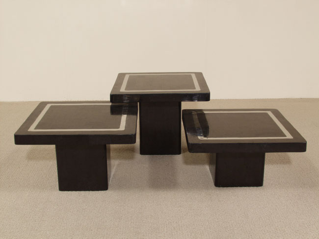 Mushroom Tables, Square, Black Stone with Stainless Steel (Sold in Set of 3)