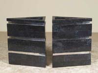 Triangle Banded Vase, Black Stone with Stainless Steel - Sold in Set of 2