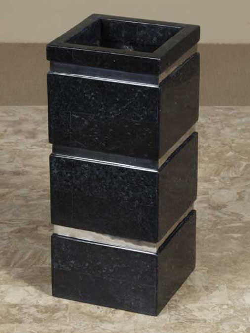 Square Banded Vase, Black Stone with Stainless Steel