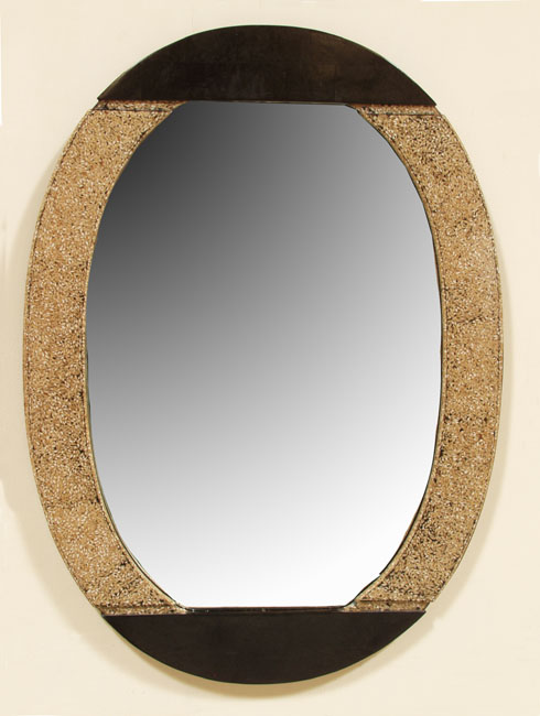 Chloe Oval Mirror Frame, Rice Seeds with Black Stone Finish
