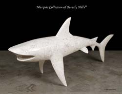Big Shark (Straight 4 foot) Sculpture, Lt. Grey Agate with Mother-Of-Pearl Teeth