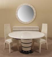 Vision Round Dining Table, White Agate Stone/Black Stone/Trocca Seashell Finish