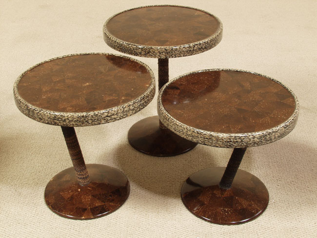 Rings Mushroom Tables, Flat Coco Shell/Wild Pearl Vine/Rope Finish (Sold in Set of 3)