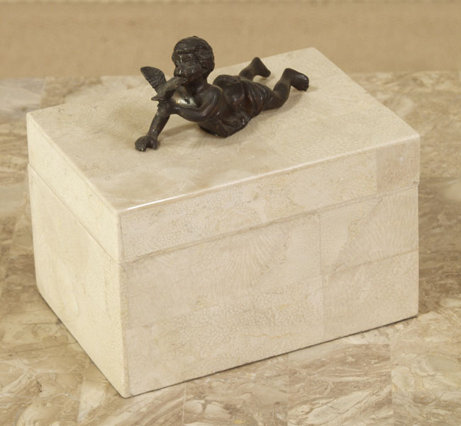 Girl with a Bird Box, Beige Fossil Stone