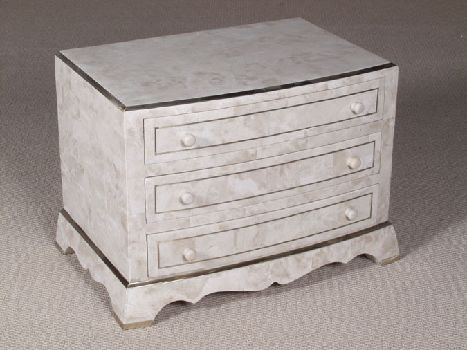 3 Drawer Chest, 100% NATURAL Inlaid Beige Fossil Stone
