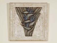 Bird of Paradise Wall Art, 100% NATURAL Inlaid Beige Fossil Stone with Carved Resin Flower