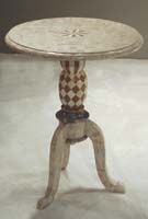 Bistro Side Table, Beige Fossil Stone with White Ivory and Wood Stone