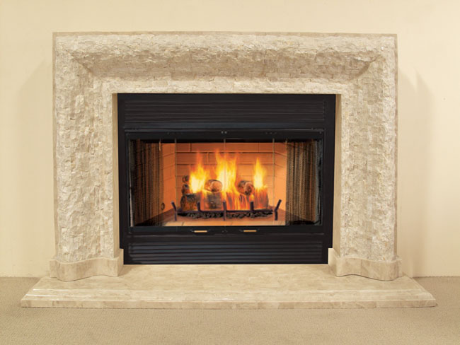Biltmore Fireplace Surround - Mantel & Hearth, Rough/Smooth, Beige Fossil Stone