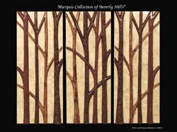 Breck Tree 3-Panel Wall Art, Organic Materials/Beige Fossil Stone over Red Gloss Finish - Set of 3