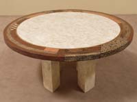 Collage Round Dining Table, Beige Fossil Stone with Natural Materials Finish
