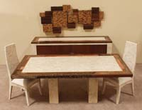 Collage Rectangular Dining Table, Beige Fossil Stone with Natural Materials Finish