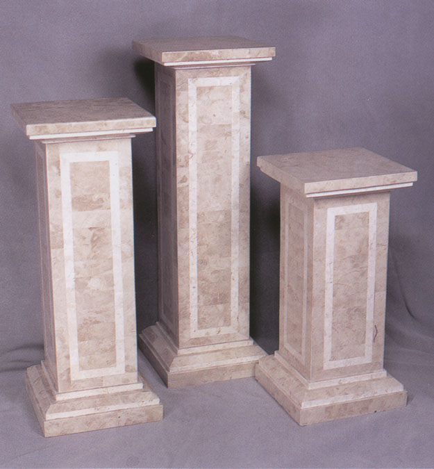 29 Inch High Traditional Pedestal, Beige Fossil Stone with White Ivory Stone