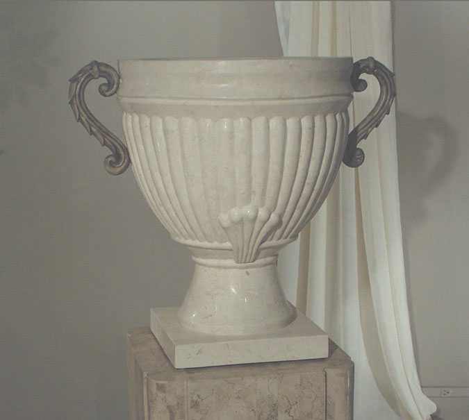 Caesar Planter - Round with Handles, White Ivory Stone