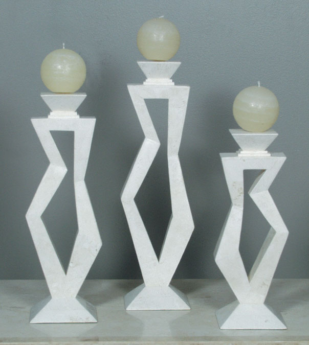 Pose Candleholder, Medium, White Ivory Stone