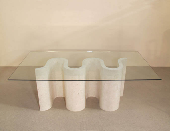 Lombard Dining Table, White Ivory Stone with 82x46 Glass Top