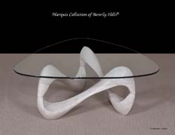 Cursive Freeform Cocktail Table, White Ivory Stone with Glass Top