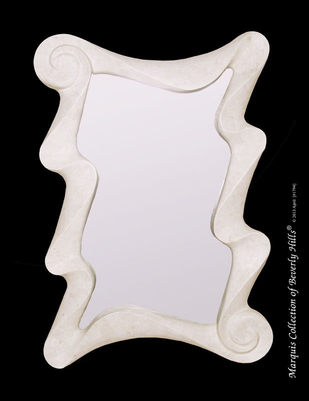 Wave Mirror Frame, White Ivory Stone
