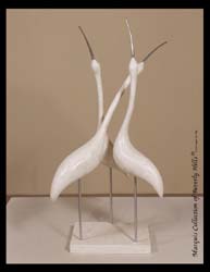 3-Heron Sculpture, White Ivory Stone with Stainless Finish