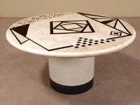 Contemporary Round Dining Table, White Ivory Stone/Black Stone/Beige Fossil Stone