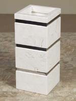 Square Banded Vase, White Ivory Stone with Stainless Steel