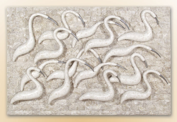 Birds at the Beach Wall Art, White Ivory Stone with Pewter Beak