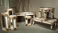 Princeton Square Dining Table White Ivory and Wood Stone and Snakeskin and Black Stone