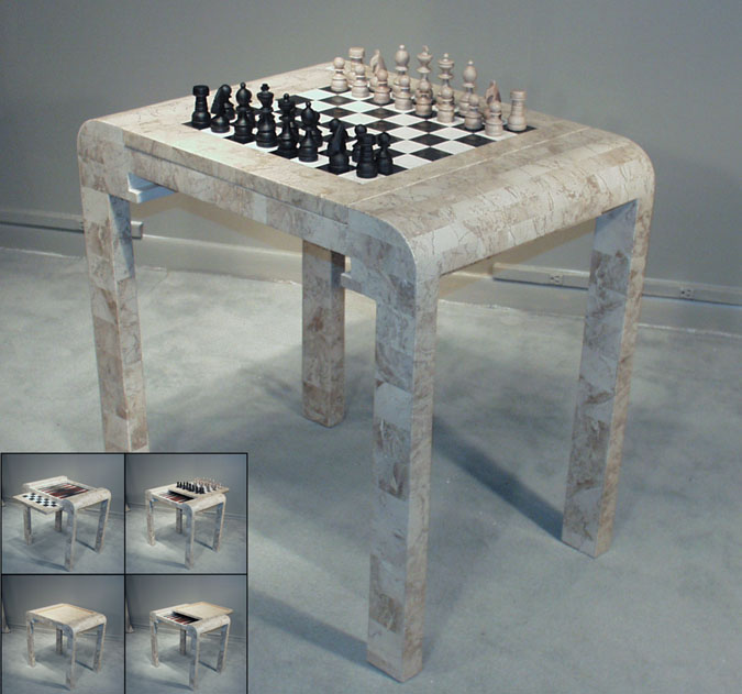 3-In-1 Rectangular Game Table, Cantor Stone with White Ivory Stone and Black Stone Trim. Game pieces are sold separately.