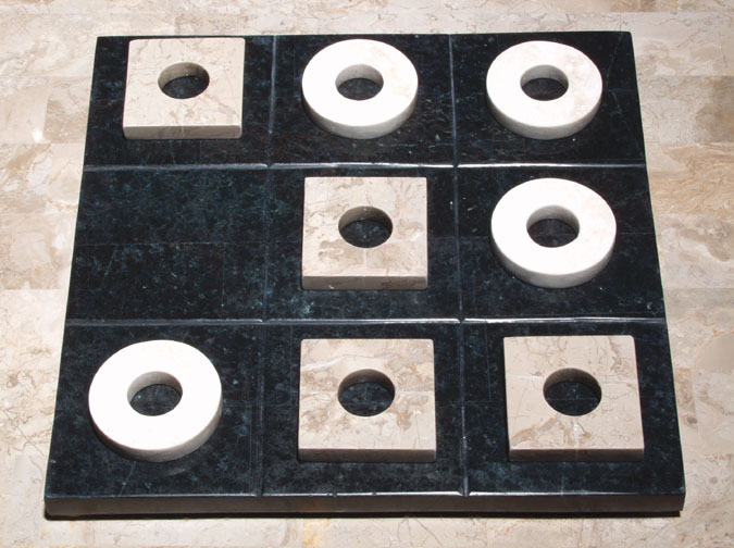 Tic Tac Toe Board Game, Black Stone Board with White Ivory Stone and Cantor Stone Pieces