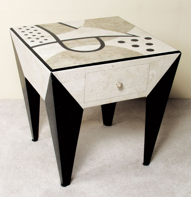 Et cetera Square Side Table with Drawers, Cantor Stone with Black Stone and White Ivory Stone