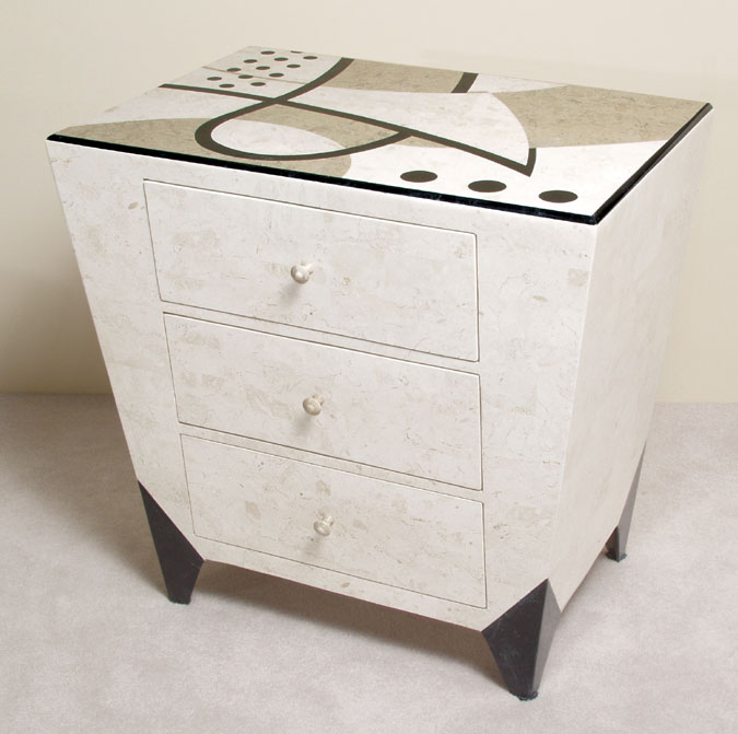 Et cetera Chest with 3-Drawers, Straight Edge, Cantor Stone with Black Stone and White Ivory Stone