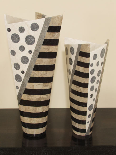 Trio Vase, Tall, Black Stone/Cantor Stone/White Ivory  Stone/Greystone/Crushed Seashells