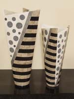 Trio Vase, Short, Black Stone/Cantor Stone/White Ivory  Stone/Greystone/Crushed Seashells