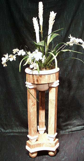 Carlton Jardiniere - Wood Stone with White Ivory Stone (3-legged stand and plant container insert)