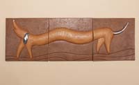 Daschund' 3-pc Wall Art, Chivalry Copper Daschund on CheStoneut Brown Backgrnd Crushed Stone with Stainless Finish