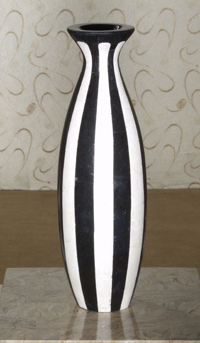 Roma Vase, White Ivory Stone with Black Stone