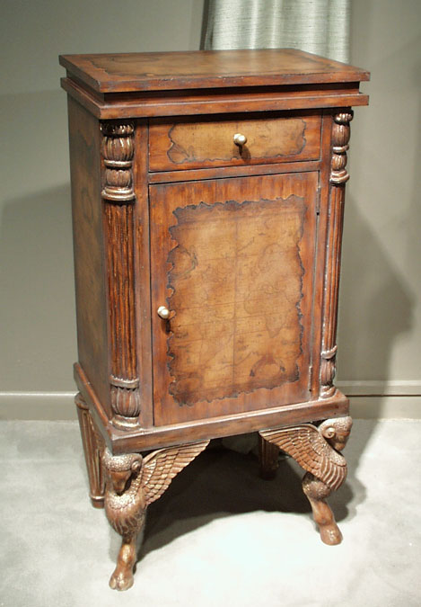 Winged Ram's Head Accent Map Cabinet w/One Drawer & Single Door