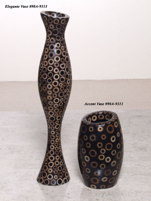 Accent Vase, 100% Natural Inlaid Bamboo Circles in Black