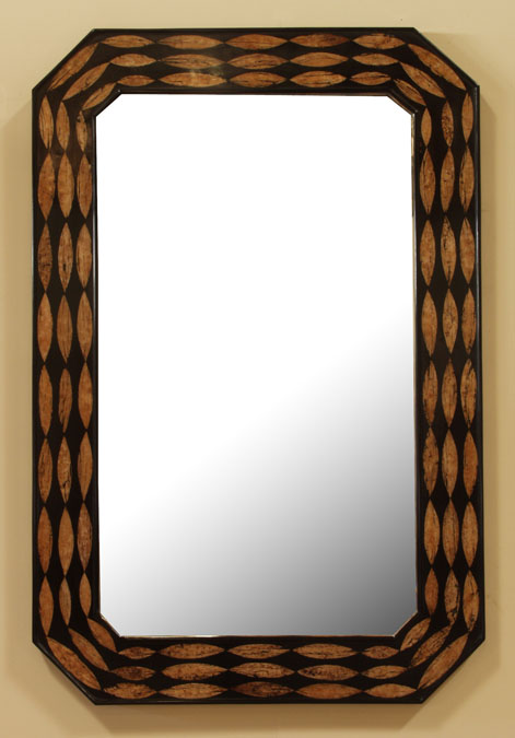 Hazelton Mirror Frame, 100% NATURAL Inlaid Cotton Husk w/Black Gloss Finish